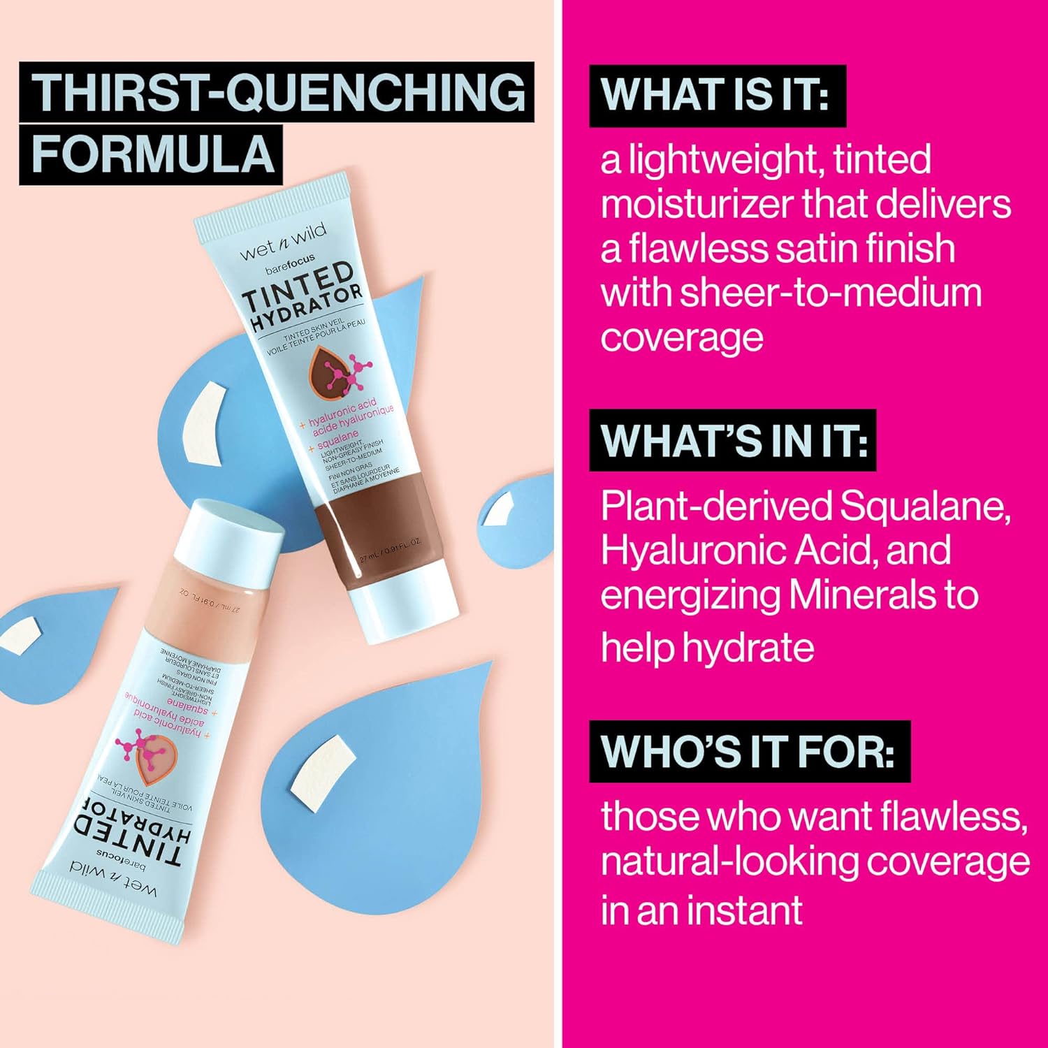 Wet n Wild Bare Focus Tinted Hydrator Matte Finish, Light Medium, Oil-Free, Moisturizing Makeup | Hyaluronic Acid | Sheer To Medium Coverage - Image 3